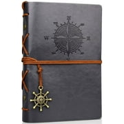 Travel Journal Writing Notebook for on The Go Taking Notes, Vintage PU Leather Note Book, A6, Unlined Page, 6 Ring