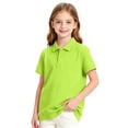 thumbnail image 2 of Girls Collared School Uniform Polo Shirts Kid Short Sleeve Pique Polo Shirt,Fluorescent Green 150, 2 of 8