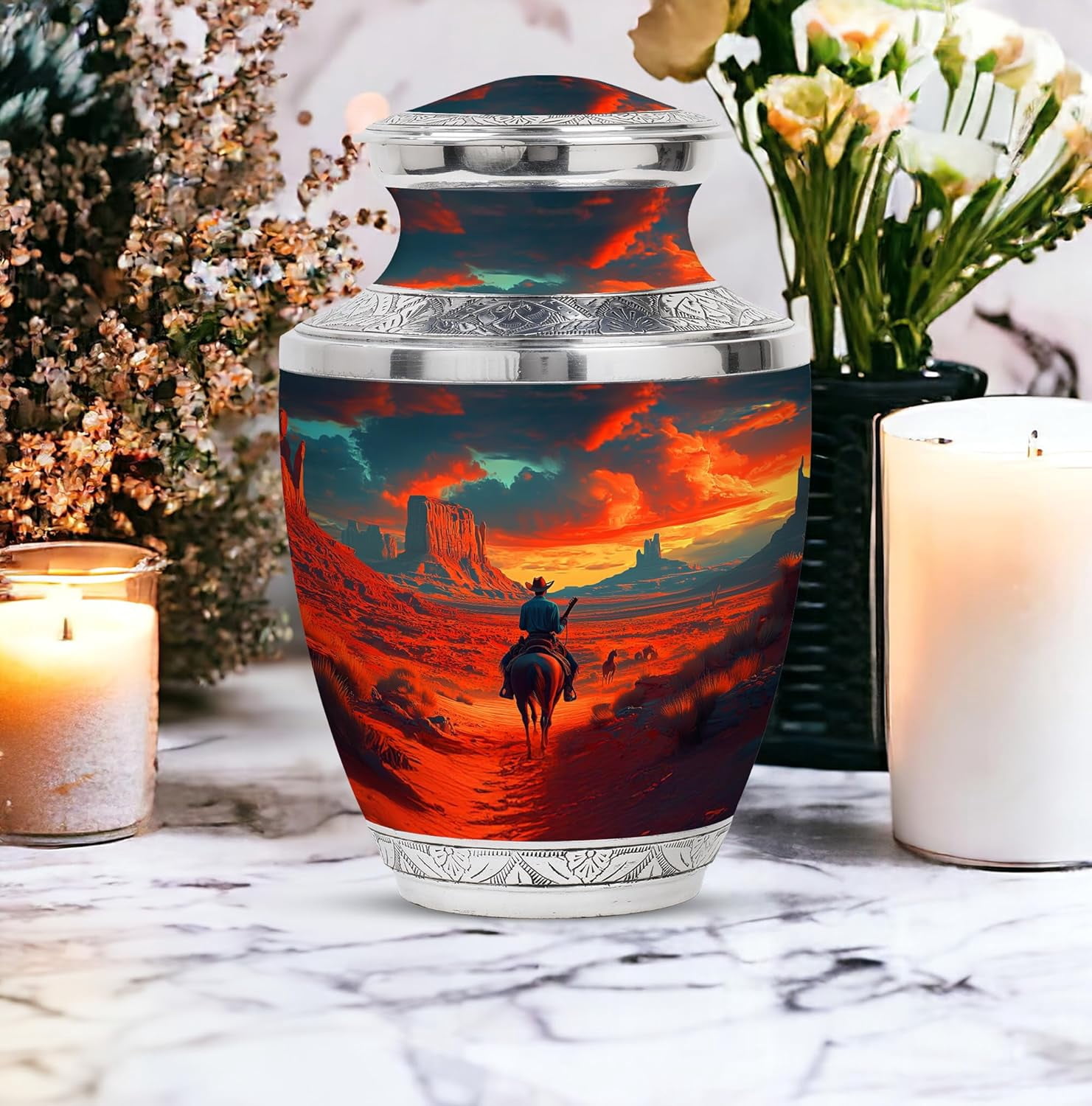 Cowboy Urn - Large Urn For Ashes Adult Male - Urn For Ashes For Women - Cremation Urns For Human Ashes - Urns For Human Ashes - Urn For Ashes Adult Male - Burial Urn Size 10 Inch