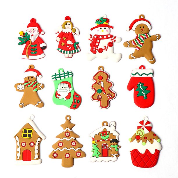 Adornos de hombre de jengibre compatibles con el árbol de Navidad. Figuras de jengibre de plástico variadas. Adornos compatibles con la decoración colgante del árbol de Navidad.