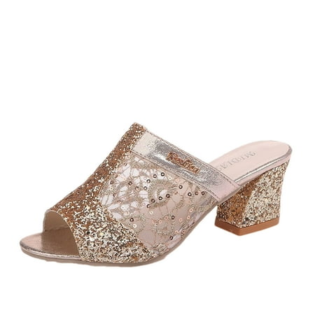 Fesfesfes Fesfesfes Jelly Sandals for Women Slip On High Heel Peep Toe Crystal Slider Casual Semi Formal Sandals Shoes