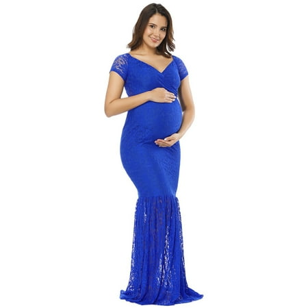 

JustVH Women Off Shoulder Lace Maternity Dress for Photography Pregnancy Slim Fit Baby Shower Gowns