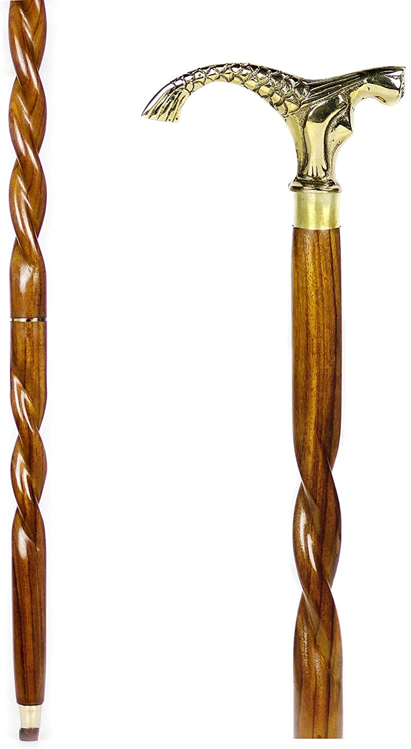 SPIRAL ROPE STYLE VINTAGE SOLID VICTORIAN BRASS COBRA WOODEN WALKING CANE GIFT 