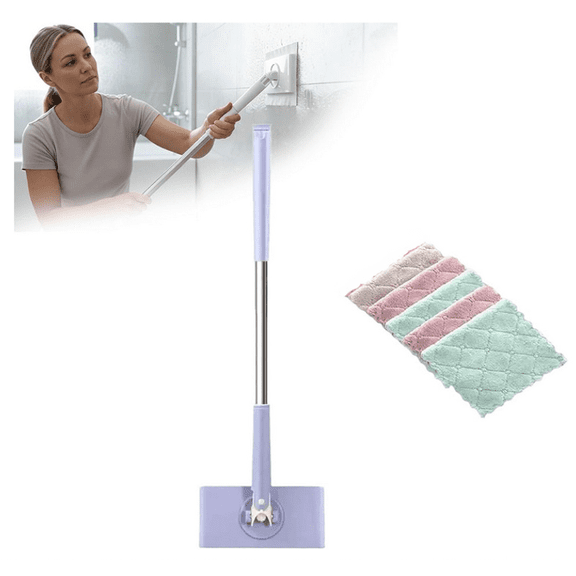 Mop - Convenient Cloth Changing Mini Mop, Automatic Gripping or Releasing, 360° Rotating & Universal Compatibility, Wet/Dry Use for Multi Cleaning (95cm/34.7")&(5 Cloths)