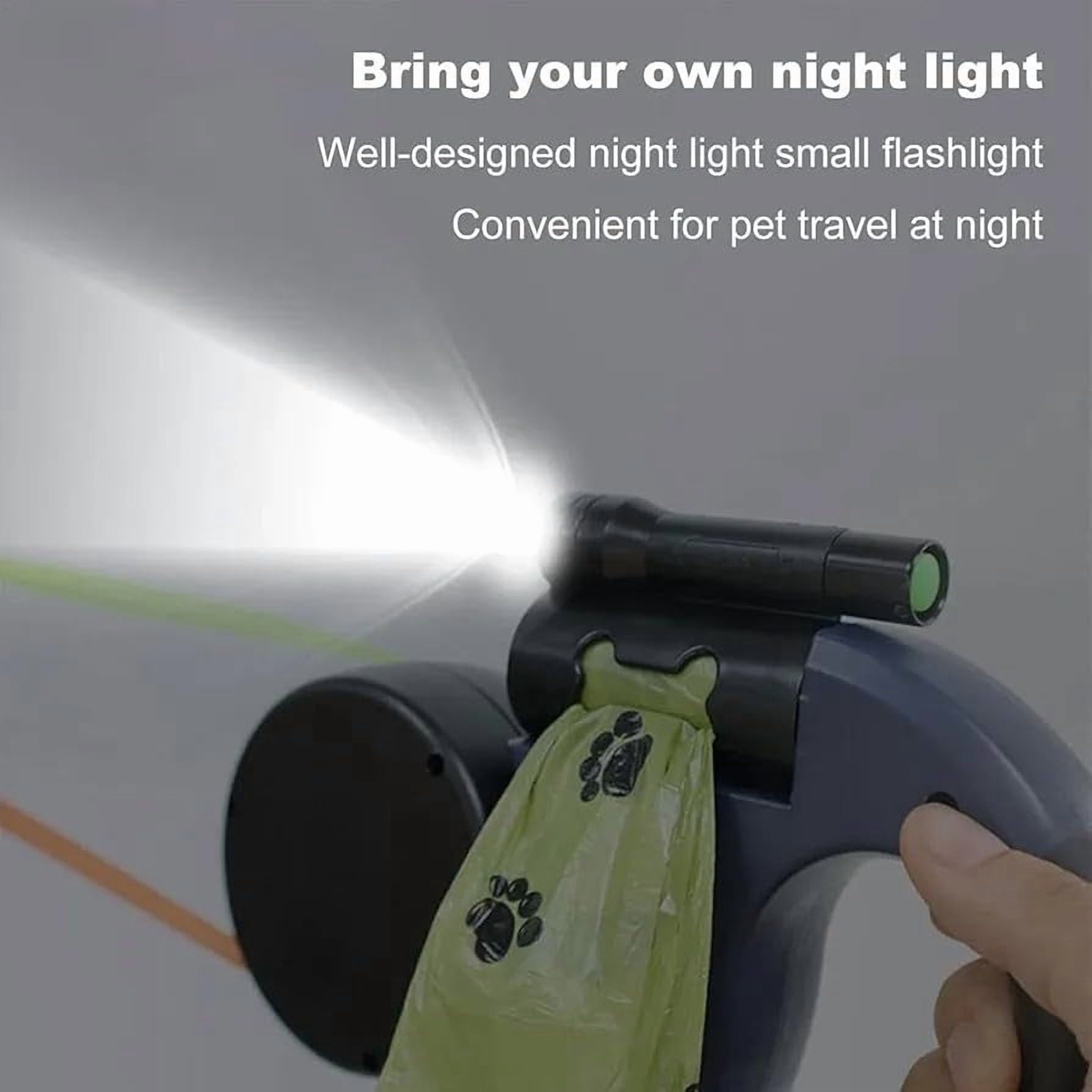 Dual Retractable Dog Leash with LED Flashlight & Poop Bag Holder, Tangle-Free Lock Control, One-Handed Brake for Small Medium Large Dogs
