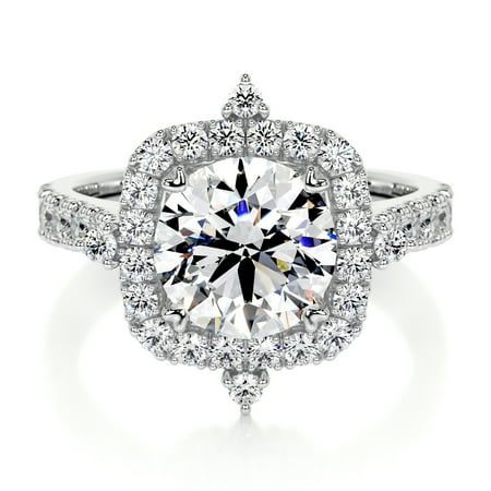 Oryn Jewel Wedding Ring - Round Cut Brilliant 2 Ct Diamond Ring - 14K White Gold Plated Diamond Ring - Engagement Wedding Diamond Ring - Eternity Ring Diamond Ring - Floral Diamond Ring