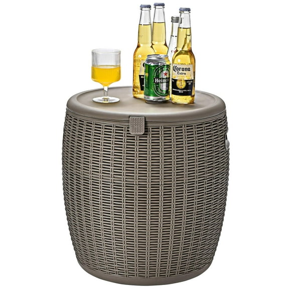 9.5 Gallon 4-in-1 Patio Rattan Cool Bar Cocktail Table Side Table