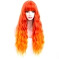 thumbnail image 2 of RightOn 27" Ombre Orange Wig flame Wig Fire Wig Long Curly Orange Wig with Bangs Women Girls Synthetic Wig Flame Hair Wig with Wig Cap, 2 of 7
