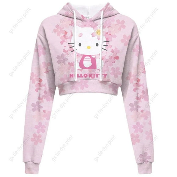 Hello Kitty Print Women‘s Hoodie Kitty Cat Cartoon Print Pullover Short Dewy Short style Long Sleeve Sweatshirt S-3XL HOEMLIN