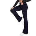 thumbnail image 5 of Jeans acampanados para mujer Jeans acampanados de talle alto con pantalones de mezclilla rasgados clásicos de pierna anchaAzul oscuro12, 5 of 5