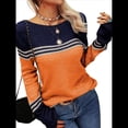 thumbnail image 3 of Suéteres de Otoño para Mujer, con Rayas y Bloques de Color, Cuello Redondo, Suéteres de Moda para Invierno. Naranja M, 3 of 5