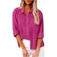 thumbnail image 1 of Umfun - Blusa informal de manga larga con botones para mujer, estilo informal, con cuello en V y solapa, holgada, con bolsillo, color rosa intenso, talla 4XL, 1 of 5