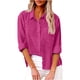 thumbnail image 1 of Umfun - Blusa informal de manga larga con botones para mujer, estilo informal, con cuello en V y solapa, holgada, con bolsillo, color rosa intenso, talla 5XL, 1 of 5