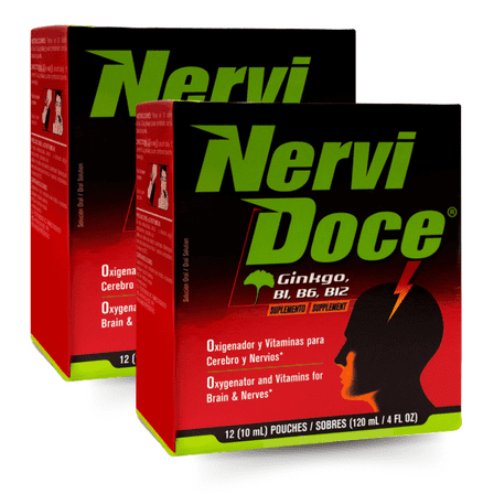 Nervi Doce Drinkable Vitamin B Complex with Ginkgo – 12 pouches (2-Pack)