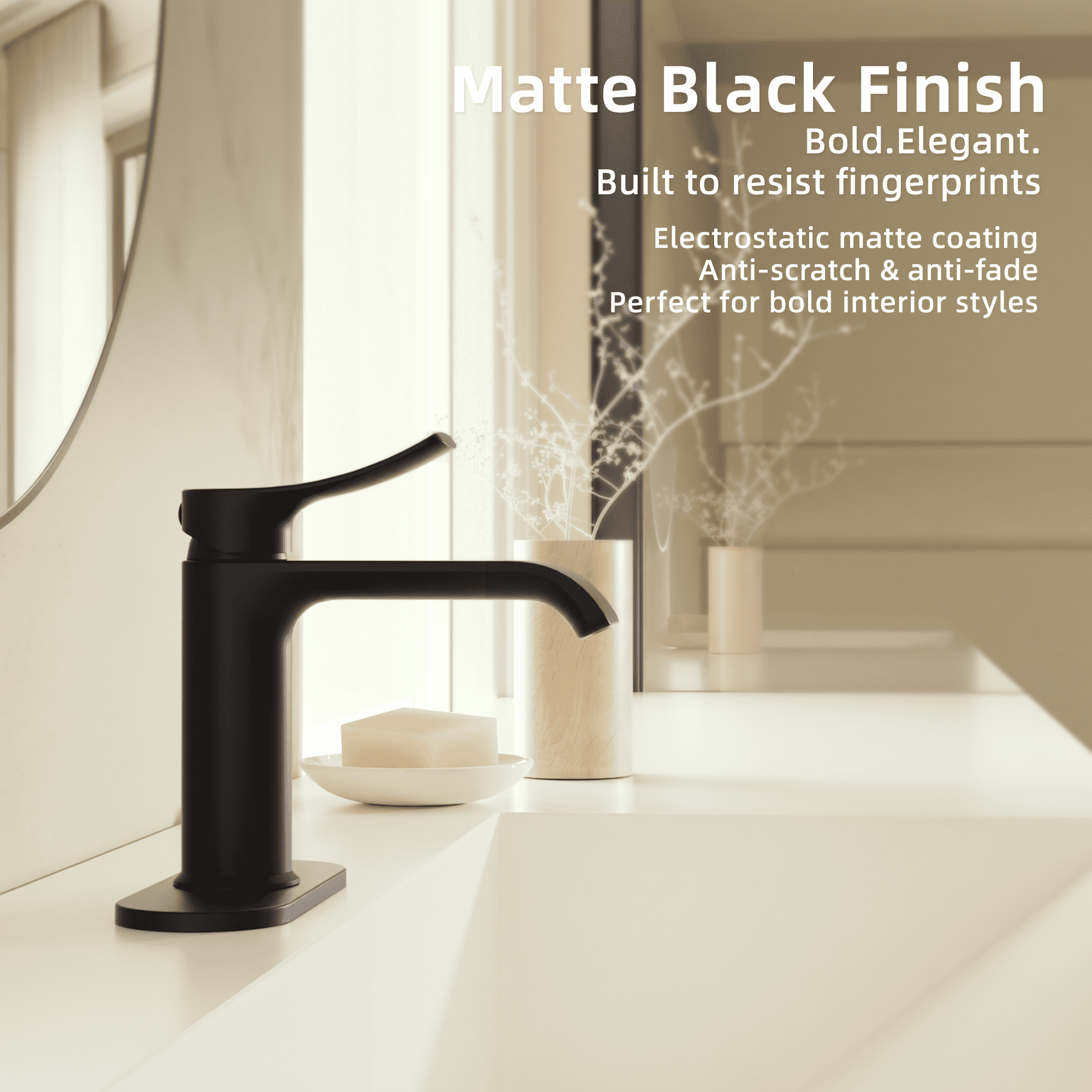 BELZ Bathroom Faucet Waterfall Spout Bathroom Sink Faucet with Single Handle with Pop Up Drain and Deck Plate Suitable for 1 or 3 Holes,Brushed Steel