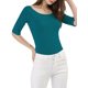 thumbnail image 2 of INSPIRE CHIC Camisetas de Cuello Barco para Mujeres de Manga Corta Ajustadas Suaves T-Shirt XL Azul Verde, 2 of 8