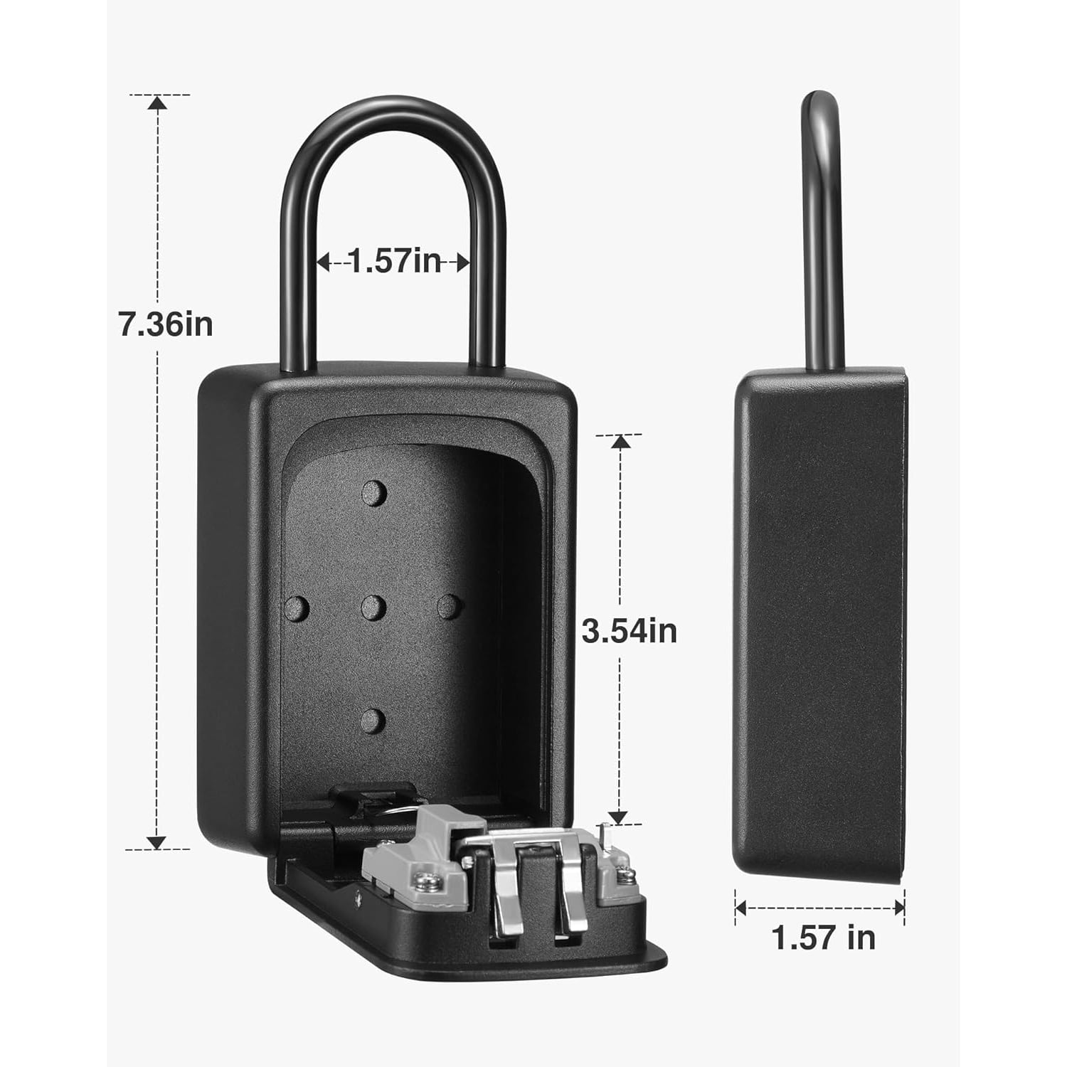 Large Key Lock Box Resettable Combination Lockbox, Portable Wall Mount Lockbox Security Safe Box for Outside Outdoor Home Office Door Handle House Key, Pure Black (2 Pack)