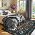 thumbnail image 3 of Moynesa 5'x7' Floral Area Rugs for Living Room, Washable Vintage Botanical Rugs for Bedroom, Soft Non Slip Cottagecore Flower Accent Carpet for Dining Room Dorm Apartmen, Black, 3 of 8
