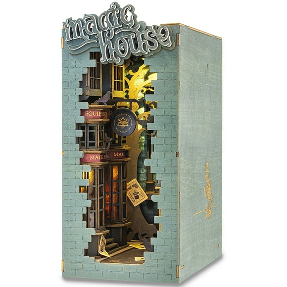 Robotime Maison Magique 3D Puzzle en Bois DIY Maison de Poupée Bibliothèque Bibliothèque Étagère Insérer Décor Allée Miniature Kit