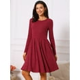 thumbnail image 4 of DARING DIVA Long Sleeve Round Neck A- Line Swing Knee Length Dress M Wine Red, 4 of 8