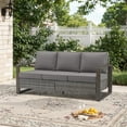thumbnail image 4 of Opohoro 75" Outdoor Patio Sofa, 3-Seat PE Rattan Couch with Cushions and Rust-Resistant Frame, Gray/Gray, 4 of 7