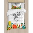 thumbnail image 1 of Floral Decor Twin Size Duvet Cover Set, Hand Written Thank You Quote Above Botanic Big Slowers and Leaves Artwork, Decorative 2 Piece Bedding Set with 1 Pillow Sham, Multicolor, by Ambesonne, 1 of 3