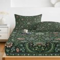 thumbnail image 6 of Full Size Fitted Sheet Set - Middle Century 3 Piece Bedding Sets 16" Deep Pocket Fitted Sheet with 2 Pillowcases, Vintage Rustic Botanical Floral Green Brushed Microfiber Hotel Luxury Bed Sheets, 6 of 9
