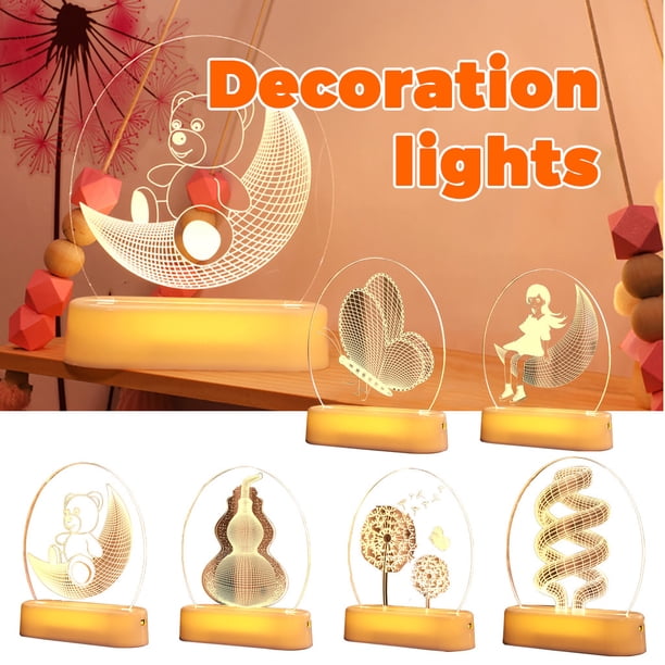XWSHYW Utensilios y Gadgets de Cocina. Luz Decorativa Luz de Decoración de Habitación Adornos 3D Luz de Noche con Batería