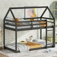 thumbnail image 4 of Harper & Bright Designs House Shaped Bunk Bed Twin over Twin with ladder, Wood Floor Bunk Bed Frame with Guardrails, Black, 4 of 10