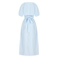 thumbnail image 7 of Summer Dresses for Women 2023 Puff Short Sleeve Solid V Neck Midi Dress Waist Hollow Out Sexy Cute Beach Long Dress, 7 of 7