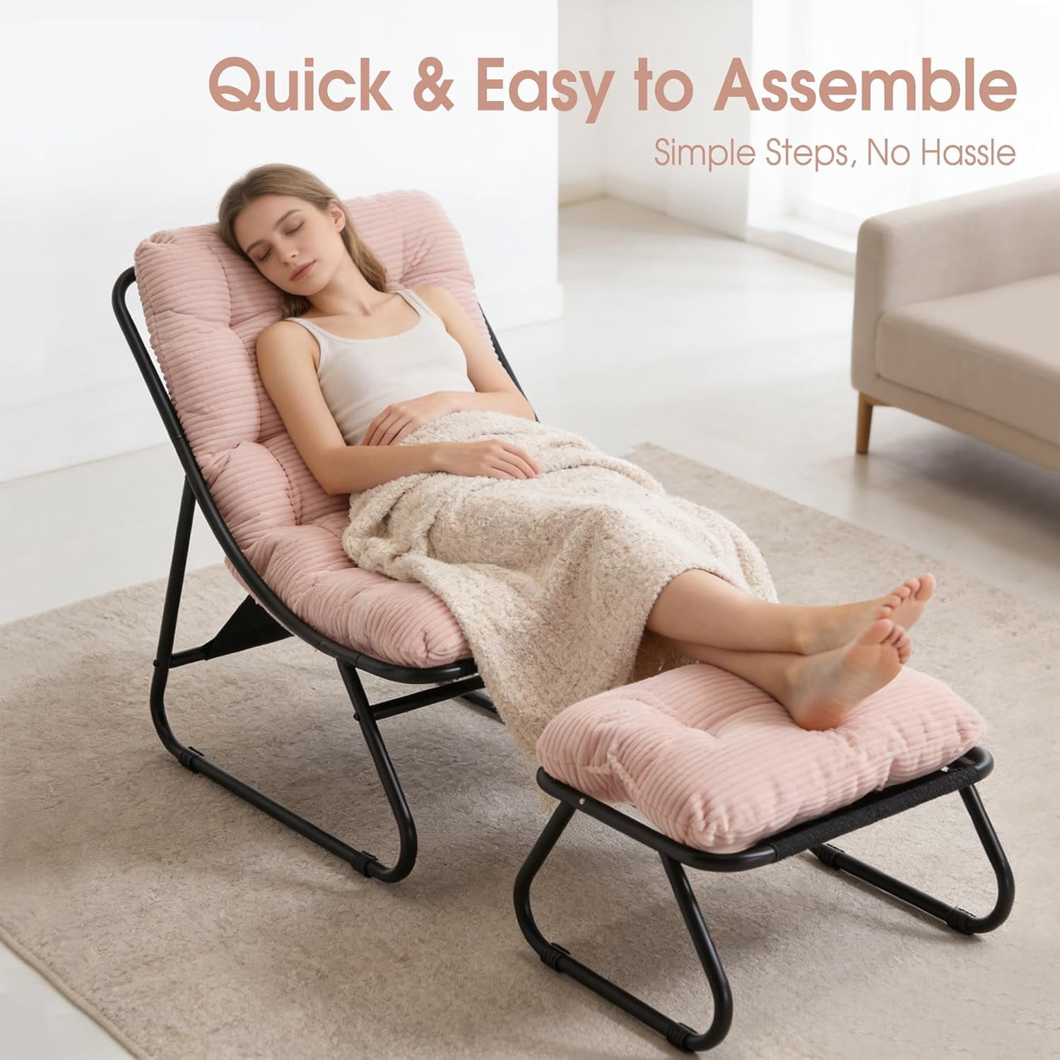 MOONMISS Lounge Chair with Ottoman ,Accent Chair with Plush Cushion and Footstool for Living Room,Pink