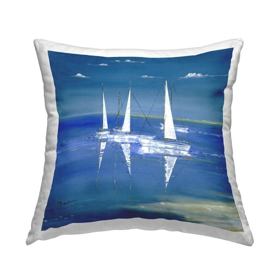 Stupell Industries Floating Sailboats Blue Ocean View Design by Paul Brent Throw Pillow