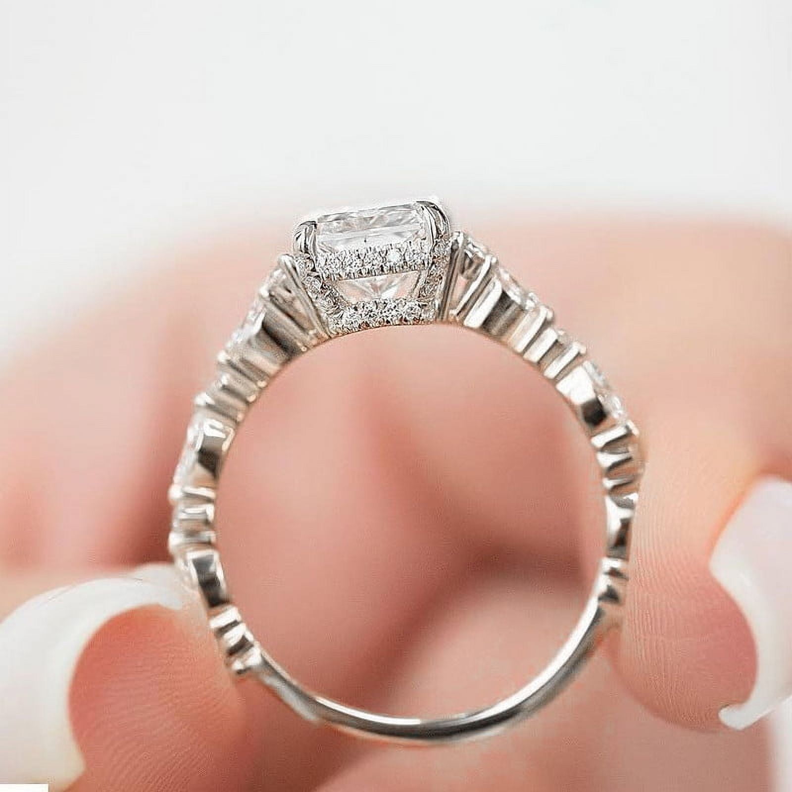 solitaire jewels 3CT Radiant Moissanite Hidden Halo Engagement Ring For Women, 18K White Gold