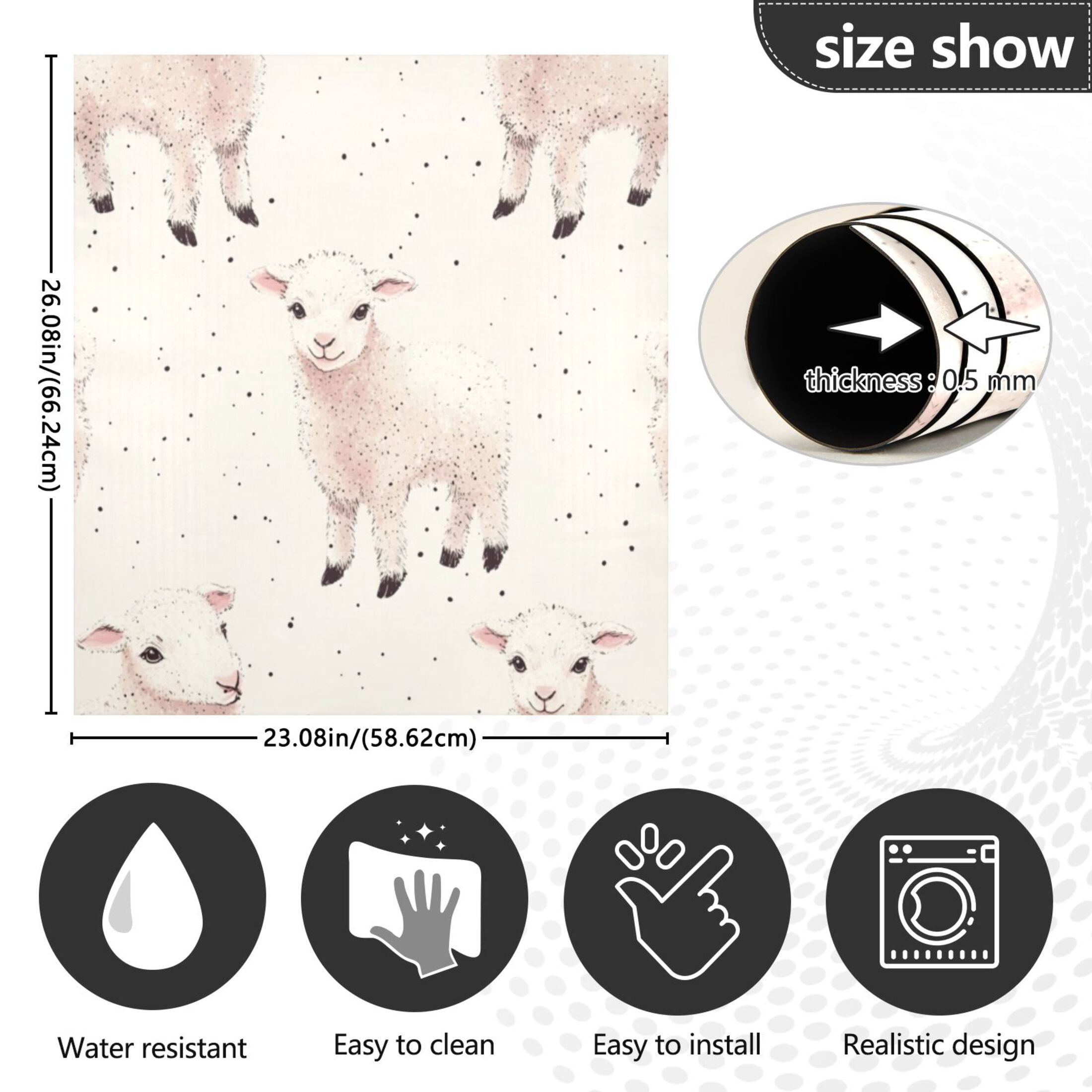 Dishwasher Magnetic Sticker 23x26 Inch Refrigerator Magnetic Sticker Washing Machine Magnetic Sticker Kitchen Panel Magnetic Sticker Home Decor Seamless Cartoon Lamb