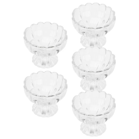 IBASETOY 5Pcs Glass Ice Cream Bowl Food Safe Transparent Lotus Design for Home Dining
