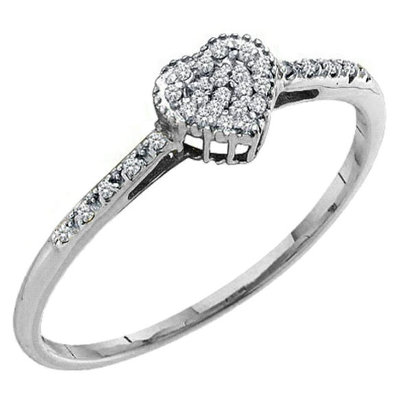 Dazzlingrock Collection 0.15 Carat (ctw) 10K Round White Diamond Bridal Heart Shaped Promise Ring, White Gold, Size 7