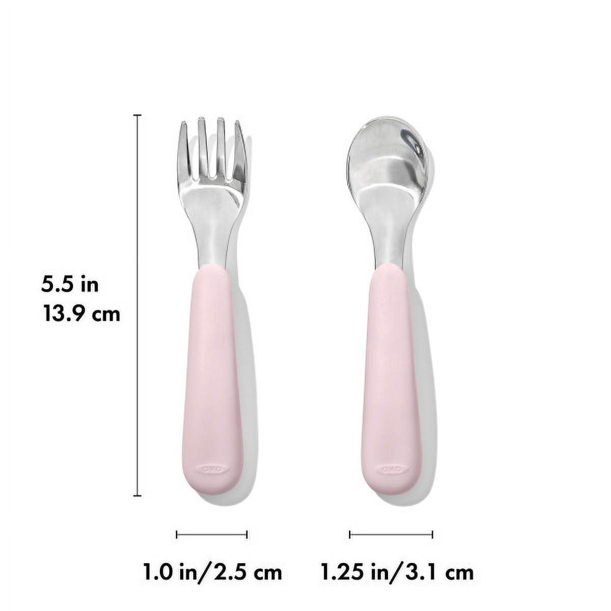 OXO Tot Toddler Stainless Steel Fork and Spoon 2 Piece Set for 12+ Months, Blossom