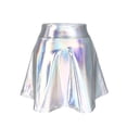 thumbnail image 3 of LIBRCLO Short Skirts for Women Shiny Metallic Look Stretchy Flared Mini Skirt A-Line Party Clothes, 3 of 5