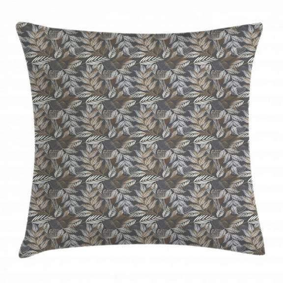 Vintage Throw Pillow Cushion Cover, Flourishing Plants with Rustic Branches Leaves Nostalgic Rural Field Art, Decorative Square Accent Pillow Case, 18 X 18 Inches, Brown Grey Coconut, by Ambesonne