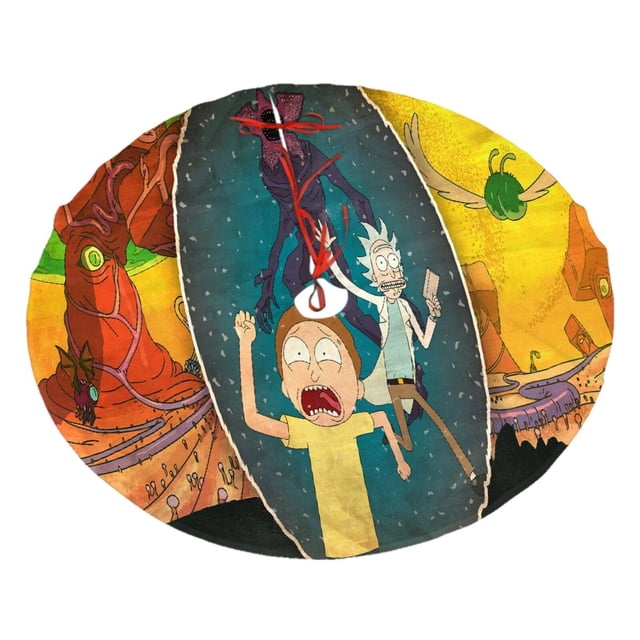 Falda para árbol de Navidad de Rick y Morty, suave y divertida, decoración navideña de granja con cuello para árbol de Navidad de 36"