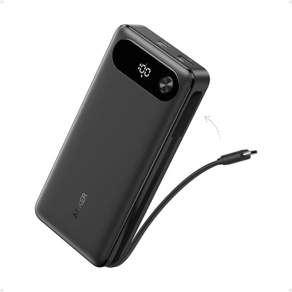Anker Power Bank, 20,000mAh Travel Essential Portable Charger with Built-in USB-C Cable, 3-Port 87W Max Fast Charging Battery Pack, compatible for MacBook, iPhone 17 Series, Samsung, Switch, and More