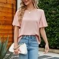 thumbnail image 4 of Defitshape Women's Short Sleeve Bouse Fall Shirt Fashion Chiffon Summer Lightweight Top Elegant Loose Thin T Shirt Pink X-Large, 4 of 4