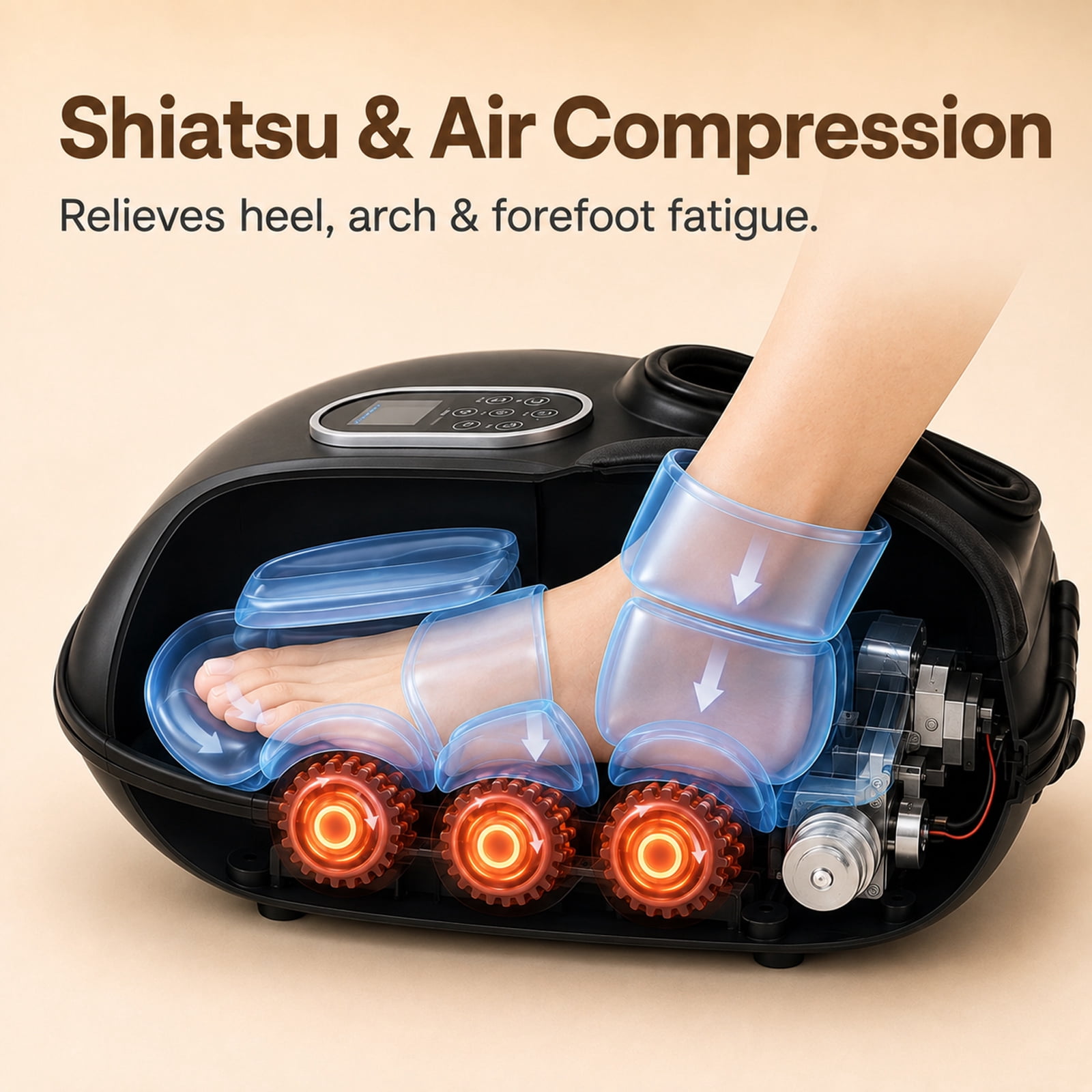 Alvantor Foot Massager with Heat Air Pressure Kneading Rollers, Foot Massagers for Delivers Pain Relief, Tired, Plantar Fasciitis, Black