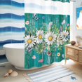 thumbnail image 5 of No Hook Shower Curtain, Spring Daisy Leaves Shower Curtains for Bathroom with See Through Top Window, Vintage Watercolor Flowers Teal Wooden Waterproof & Washable Bath Curtain Stall 48"x72", 5 of 9