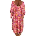 thumbnail image 4 of Robe d'Été Manches Longues Col en V Robe Femme Manches Longues Robe Imprimée en V, Rouge, TTG, 4 of 5