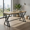 thumbnail image 4 of Demi Bonn 59 Inch Computer Desk, Waterproof Surface, 210LBS Capacity, with Heavy-duty Metal Frame and Crossbar-Gray, 4 of 8