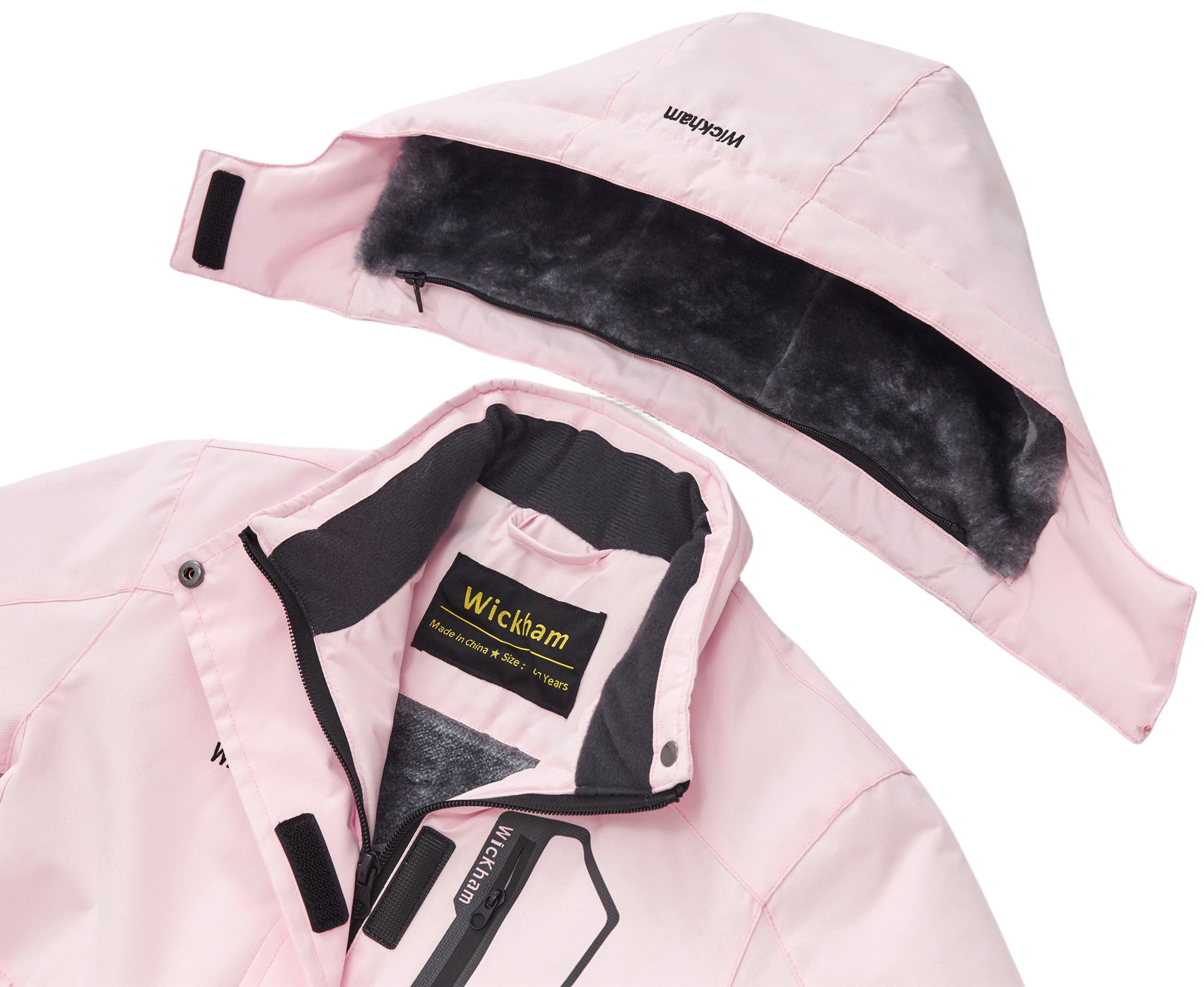 Kids Girls Winter Ski Jacket Fleece Lined Windproof Waterproof Jackets Removable Hood