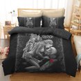 thumbnail image 4 of Juego de cama de 3 piezas con diseño de calavera y motocicleta en 3D, tamaño completo, funda de almohada y edredón de poliéster, 4 of 8