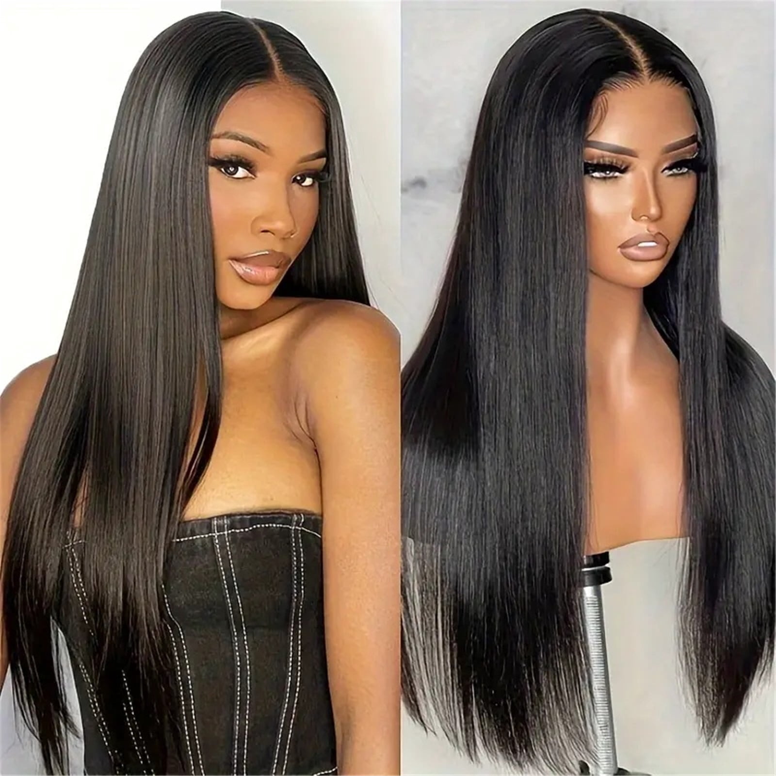 13x6 Hd Transparent  Lace Frontal Wig Straight Human Hair Wigs Natural Black 220 Density Pre plucked