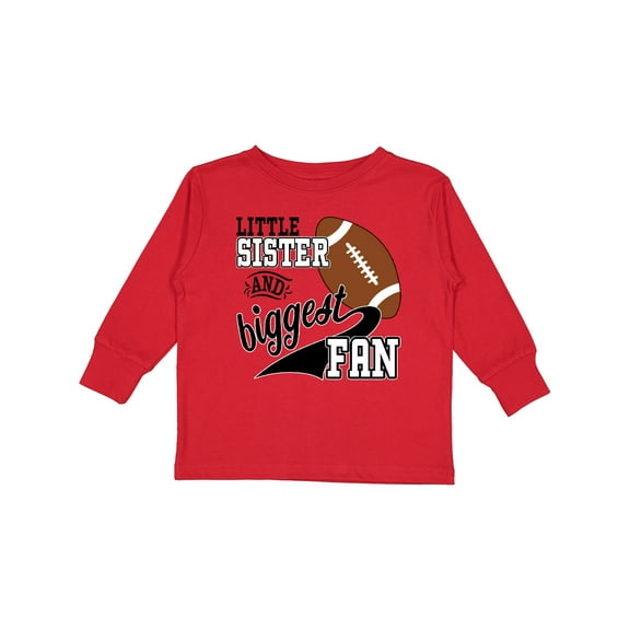Inktastic Little Sister and Biggest Fan Football Player Girls Long Sleeve Toddler T-Shirt
